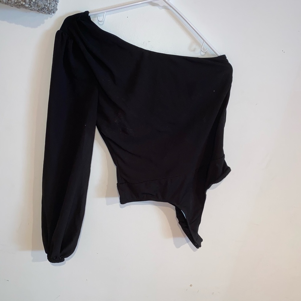 Black One Shoulder Long Sleeve Bodysuit